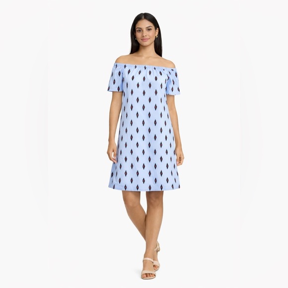 J. Crew Dresses & Skirts - J.Crew Off-Shoulder Blue Patterned Dress size small NWTs